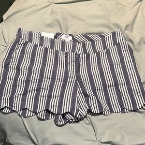 Crown & Ivy Navy and White Striped Scalloped Shorts